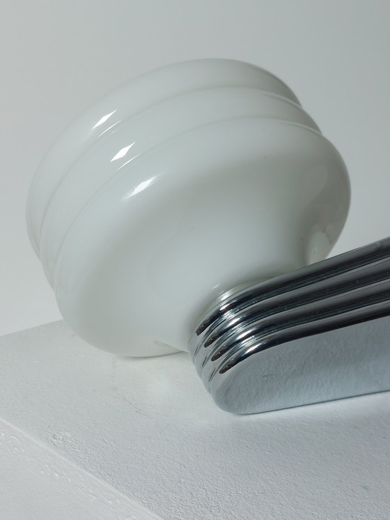 Image 1 of Vintage Wandlampe Milchglas Chrom Art Deco 