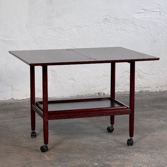 Image 1 of Grete Jalk palissander uitschuifbare drankenwagen voor Poul Jeppesens Møbelfabrik, 1960