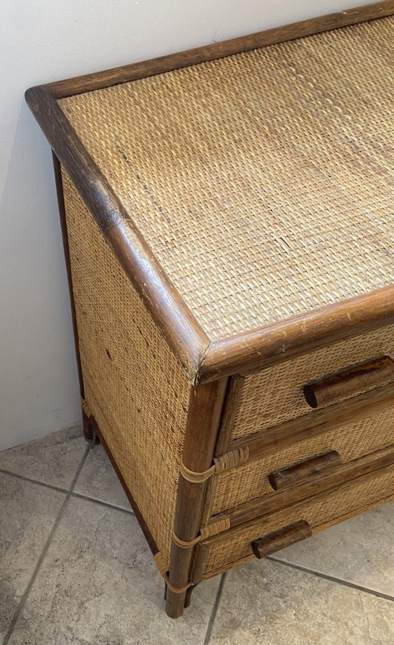 Commode 3 Tiroirs en Rotin Bambou Cannage Vintage Années 70 – Rattan, Wicker (photo 5 of 14)