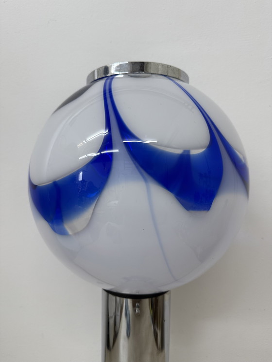 Image 1 of Mid-Century Large Glass Table Lamp with Blue Swirl, 1970s Italy