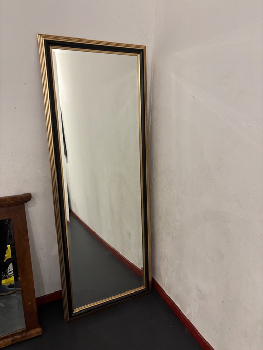 Grote wandspiegel – zwart/gouden lijst – Louis Philippe / Hollywood Regency stijl