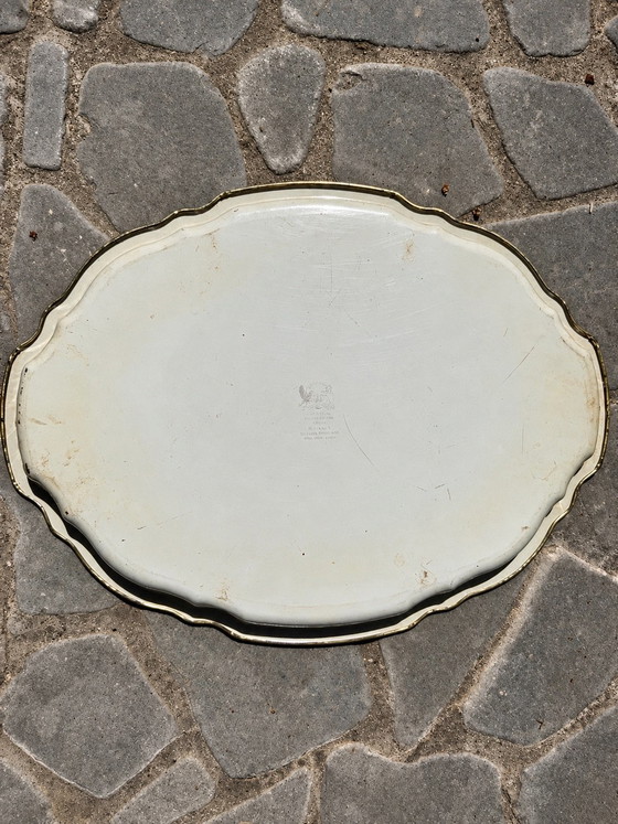 Baret Ware Vintage English Serving Tray, 1960s Mid-Century Floral Design, Table accessories, Metal, Black (photo 6 of 7)