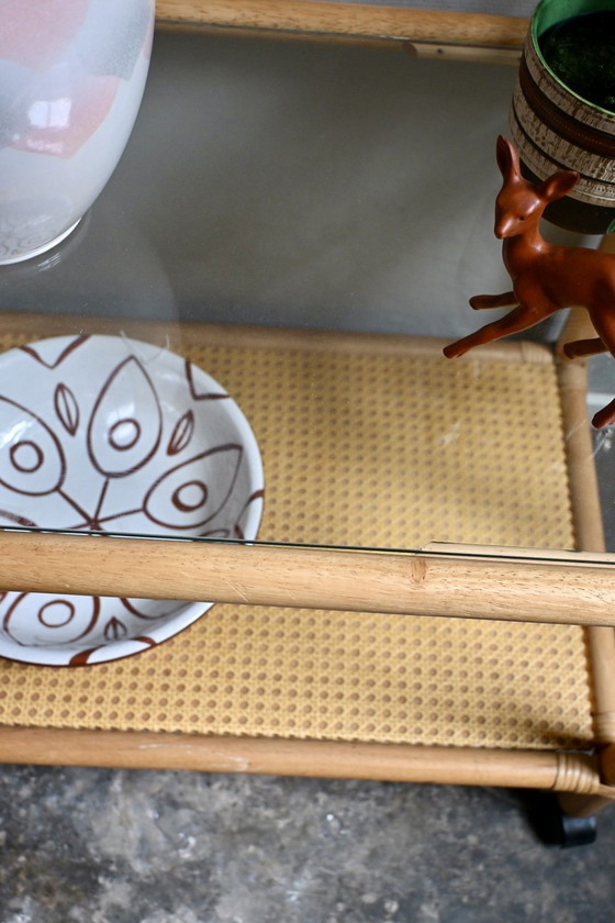 Image 1 of Vintage Serveerwagen van Bamboe en Rotan