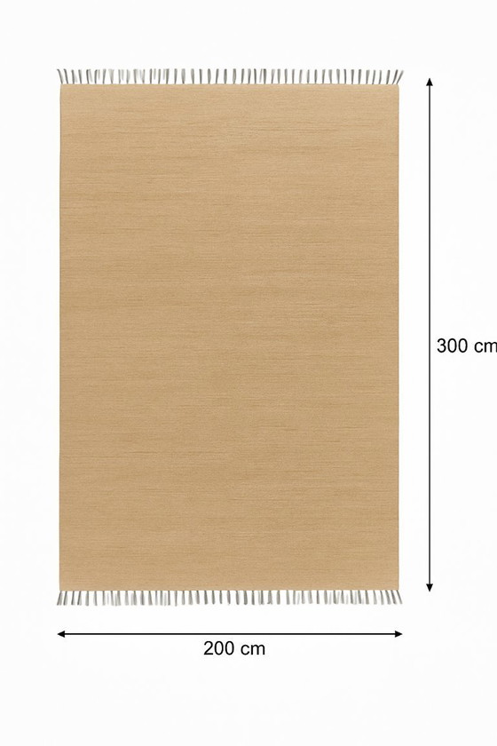 Image 1 of Designteppich 200x300 - Handgefertigt in Ägypten - Ägyptische Wolle - Beige mit grauen Fransen