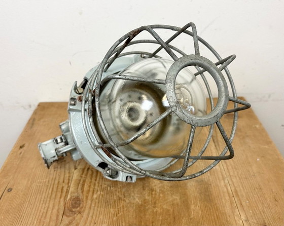 Image 1 of Grey Industrial Bunker Hanging Light with Iron Cage from Elektrosvit, 1970s