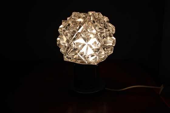 Image 1 of Mid Century Czech Crystal Glass Table Lamp, 1970s Chrome Base