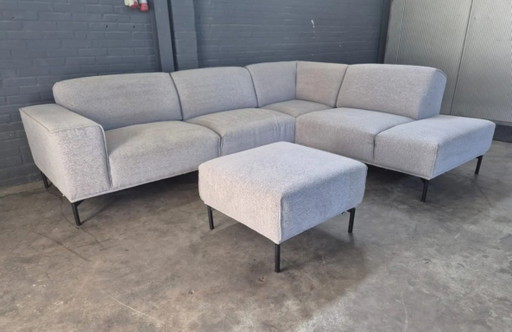 Montel modulaire hoekbank met ottoman, grijs textiel
