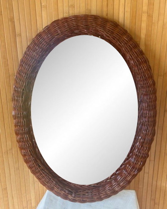 Image 1 of Vintage rattan mirror oval '70
