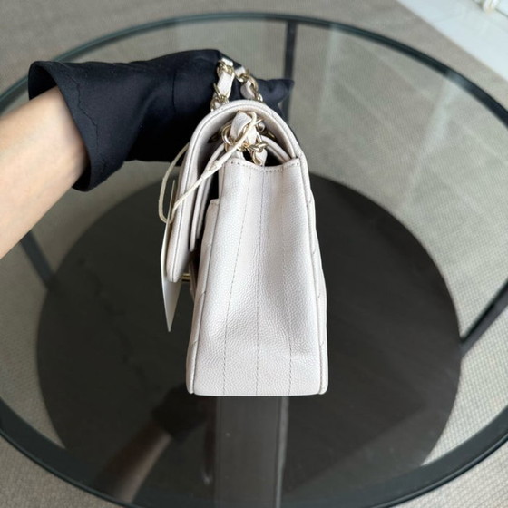 Image 1 of Chanel Classic Flap Small - Caviar 23CM Chevron Cream White Gold Hardware Series 26
