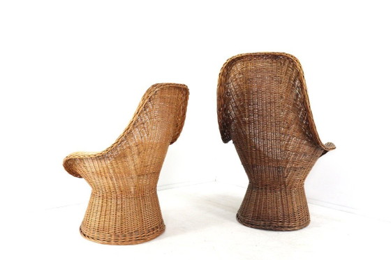 Image 1 of Set van 2 vintage rattan rotan stoelen fauteuils met kussentje