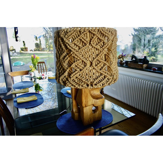 Image 1 of Vintage elm and rope lamp, 1960