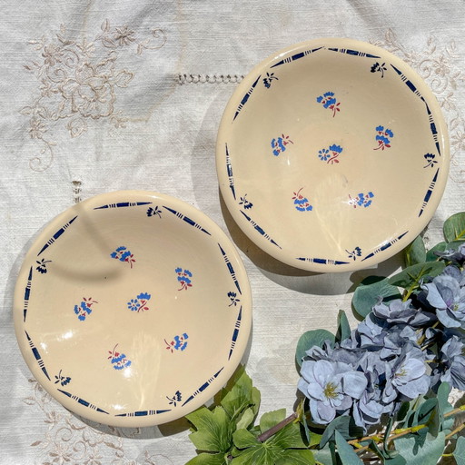 Pequeño plato hondo vintage de porcelana K&g Luneville "Flore" años 50 pequeñas flores azules