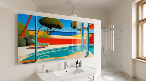Piscina 02 – Opera d'arte in vetro acrilico in stile Art Déco e Mid-Century, 170 × 100 cm – giclee prints (photo 2 of 6)