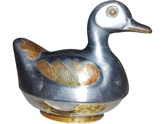 Image 1 of Eendendoos van blik en messing