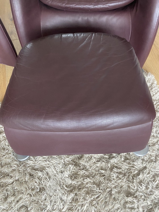 Image 1 of 2x Montis Loge con sgabello in pelle color melanzana