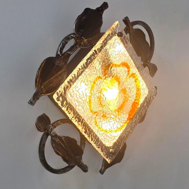 Wandlamp Brutalist jaren 60 Tom Ahlström & Ehrlich murano gietijzer mid century