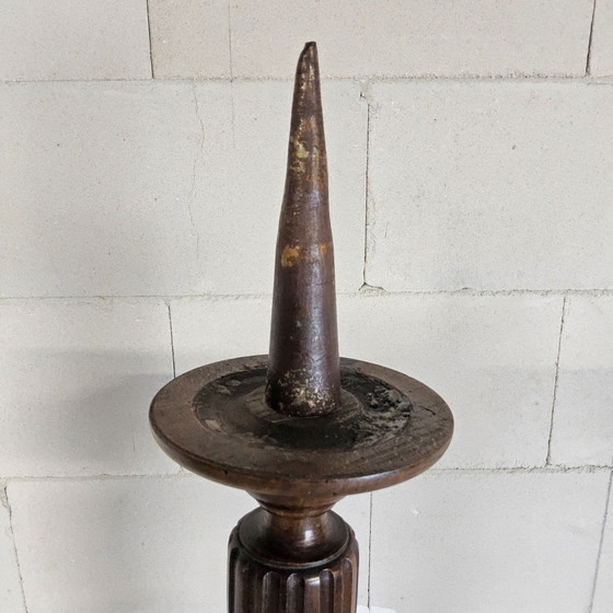 Image 1 of Candeliere antico in legno del XIX secolo, stile giacobino, a spirale, per grande chiesa (altezza 166 cm).