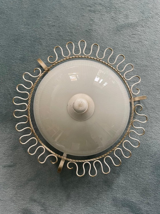 Image 1 of Plafonnier vintage unique des années 50 et 60 - abat-jour en verre