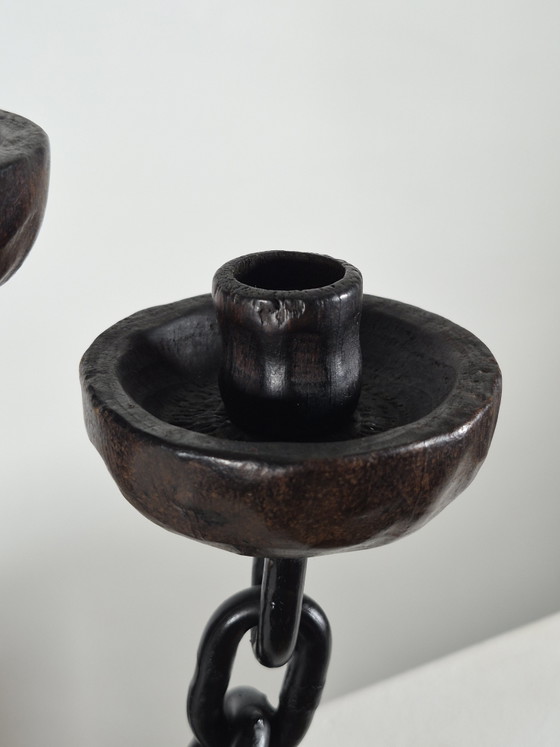 Candeliere vintage in stile brutalista spagnolo a tre fiamme con decorazione a catena. – Portacandele, Metal (photo 4 of 13)