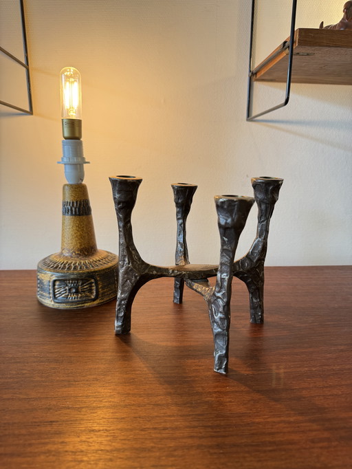Brutalist 4-Arm Candle Holder – Sculptural Bronze Style