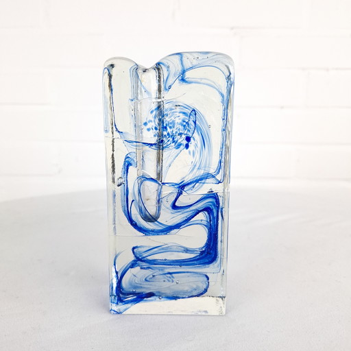 Vintage Solifleur vase Ritzenhoff Marsberger 1970s transparent with blue glass