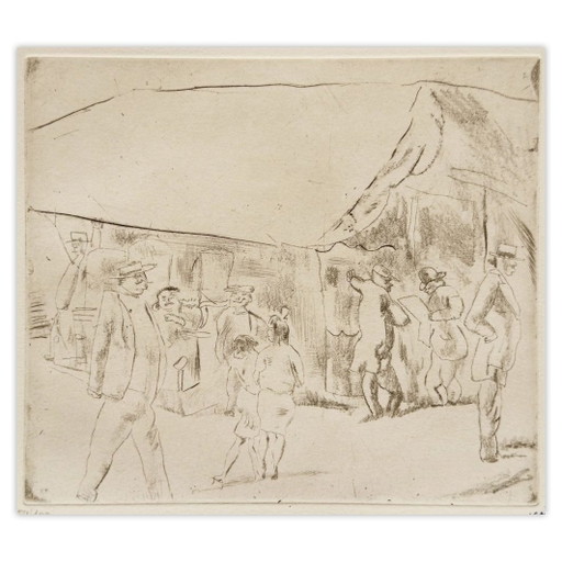 Jules PASCIN, escena callejera en Miami, grabado de 1980