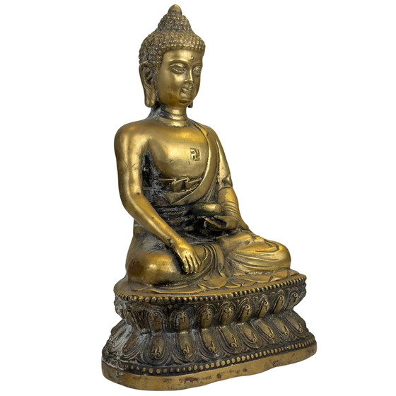 Gilded Medicine Buddha on Lotus Throne – Tibetan Style Bronze Sculpture (photo 2 of 11)