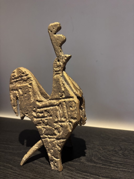Coq en bronze de style brutaliste – Art africain vintage (1,5 kg) Lost Bronze – decoratieve objecten, Brass