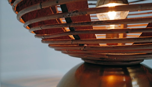 Lampe globe en bambou vintage, 1970