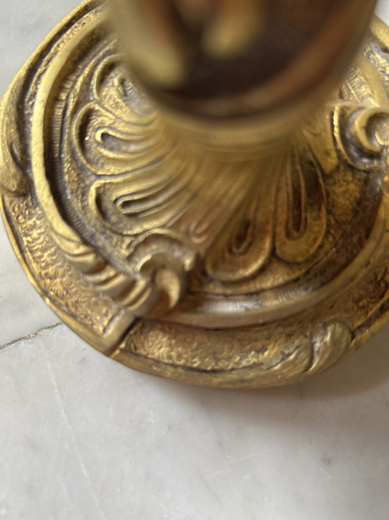 Image 1 of Beautiful antique chandeliers/candlesticks in bronze or gilded spelter, with refined floral rocaille decoration.