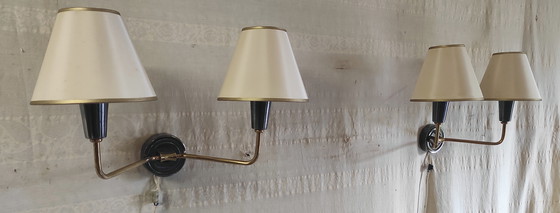 Image 1 of Double wall lights in gilded brass and gunmetal finish - 1950s/60s