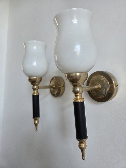 Pair of torch-style wall sconces, 1950s-60s