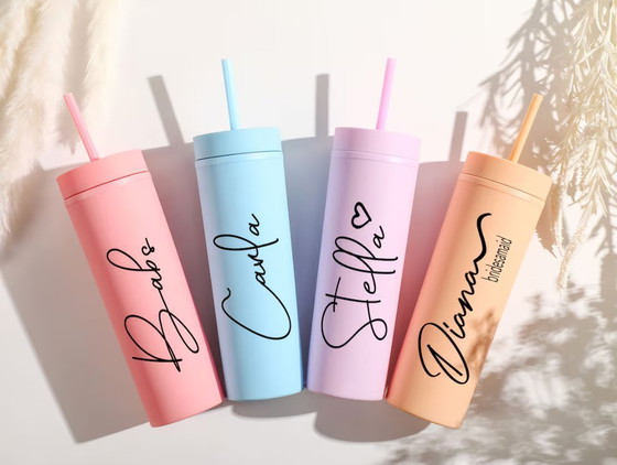 Image 1 of Personalized Tumblers with Lid and Straw,Custom Skinny Tumbler ,Bachelorette Party,Wedding Party water glass Gifts,Bridesmaid Tu