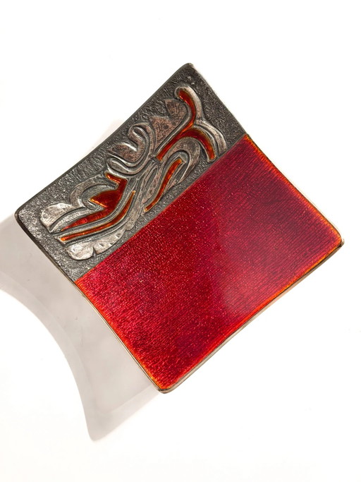 Coupe décorative en cuivre émaillé rouge, signée Studio Del Campo, années 1960 – decoratieve objecten, Copper (photo 2 of 11)