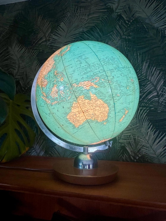 Globe lumineux JRO vintage – Globe en verre années 50/60 – Base en teck – Mid Century – Globe terrestre (photo 6 of 8)