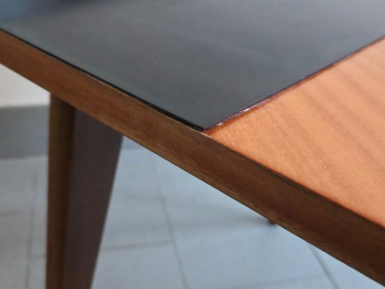 Image 1 of Vintage bijzettafel uit de jaren 50, zwart formica en mahoniehout, jaren 50, DLG Andre Monpoix