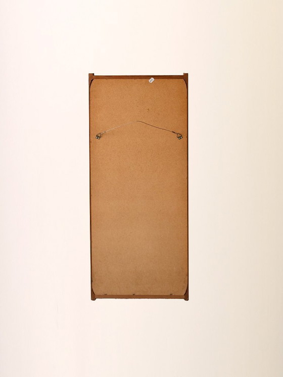 Image 1 of Vintage Scandinavische teakhouten spiegel met gegroefde lijst