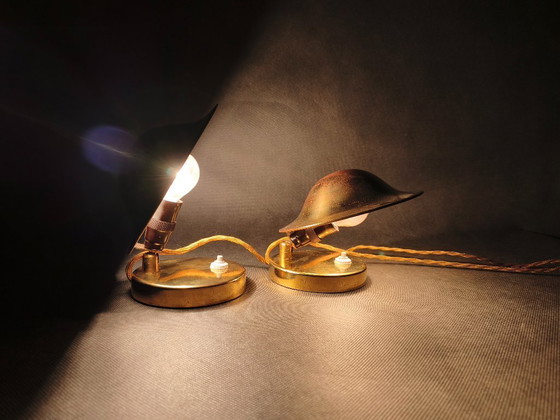 Image 1 of Pair of Art Deco Adjustable Brass Table Lamps, 1930s Czechoslovakia