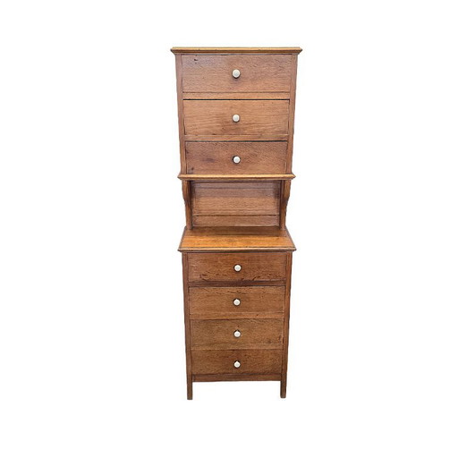 Antique narrow oak chest of drawers, from the early 20th century