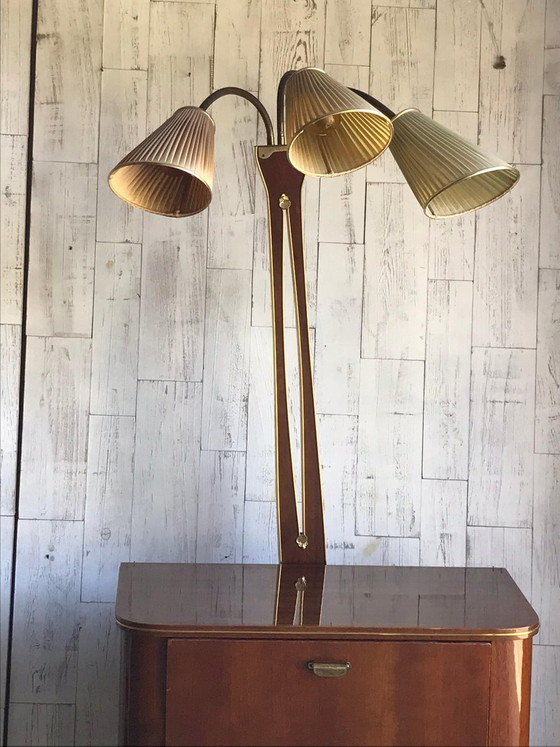 Meuble bar en noyer style Art Déco avec lampe, années 1950 – Laiton (photo 5 of 11)