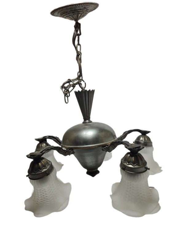 Art Nouveau kroonluchter, Duitsland, jaren 1900 – Glass, Metal (photo 3 of 11)