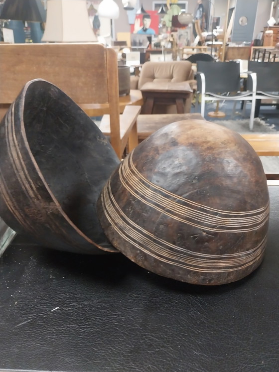 Image 1 of Juego de 2 cuencos de madera africanos hechos a mano. Tribu Fulani Tuareg.