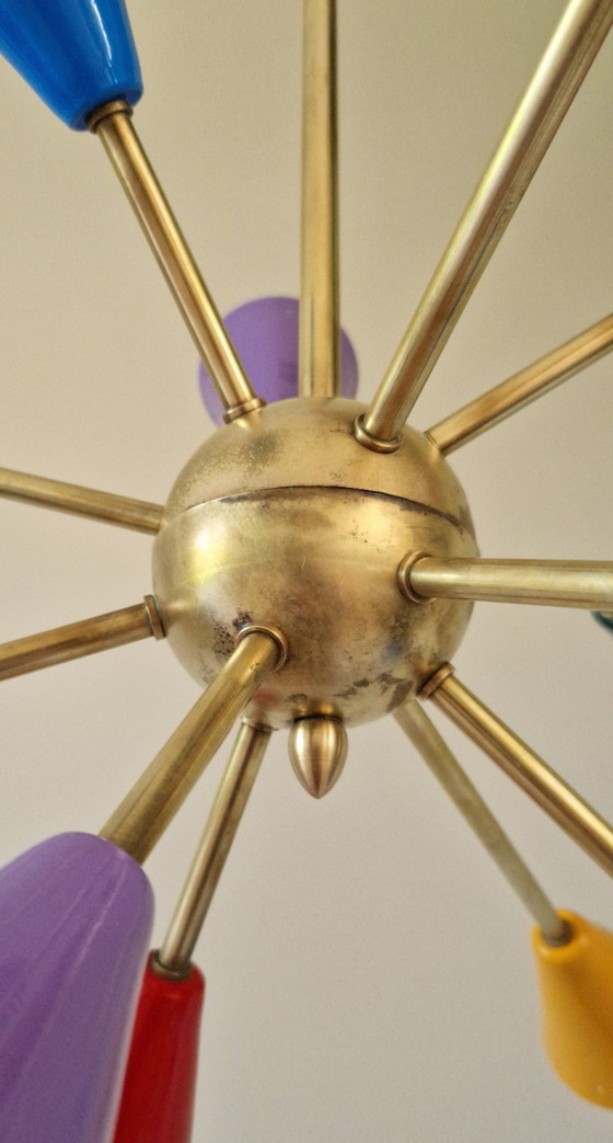 Image 1 of Vintage Stilnovo Sputnik chandelier, Italian mid-century style, brass