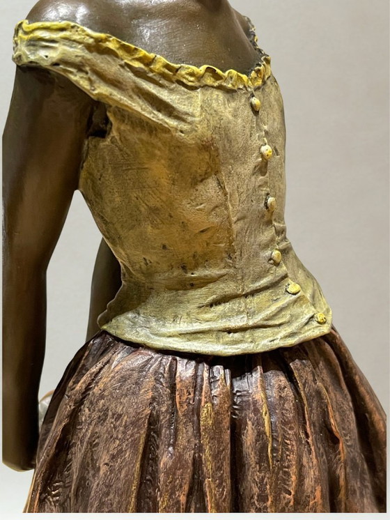 Image 1 of After Edgar Degas – Grande sculpture en bronze polychrome – Danseuse – Socle marbre – 38 cm - 5,4kg