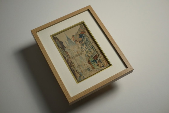 Image 1 of Lively alleyway, signed M. Girard - Watercolor dated May 13, 1934