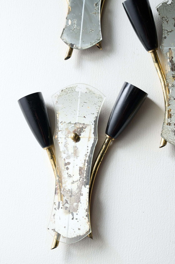 Brass and Mirrored Glass Wall Lamp, 1950s, Wall lights, Plastic, Black, Mid Century Modern (photo 10 of 14)