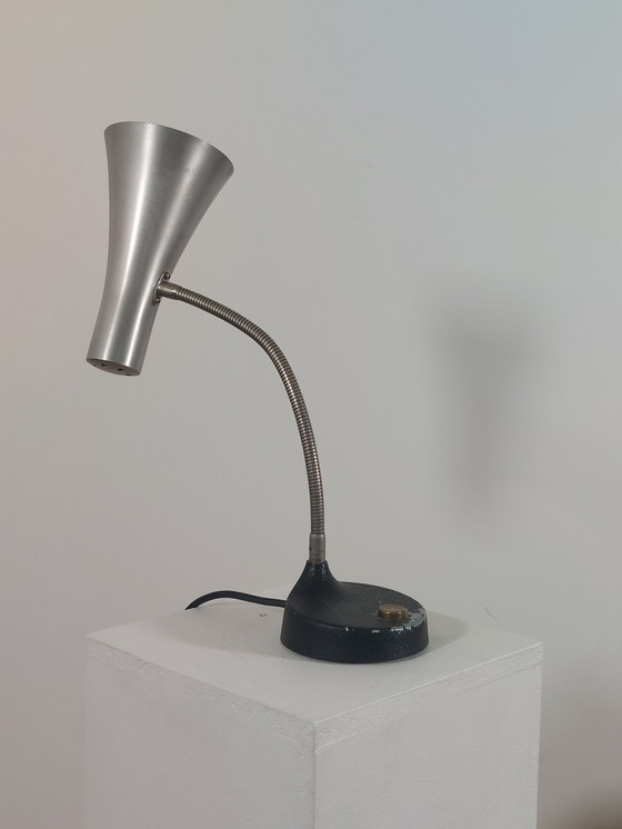 Image 1 of Lampada da tavolo vintage Hillebrand di metà secolo, lampada da scrivania a collo di cigno, finitura arricciata, anni '60