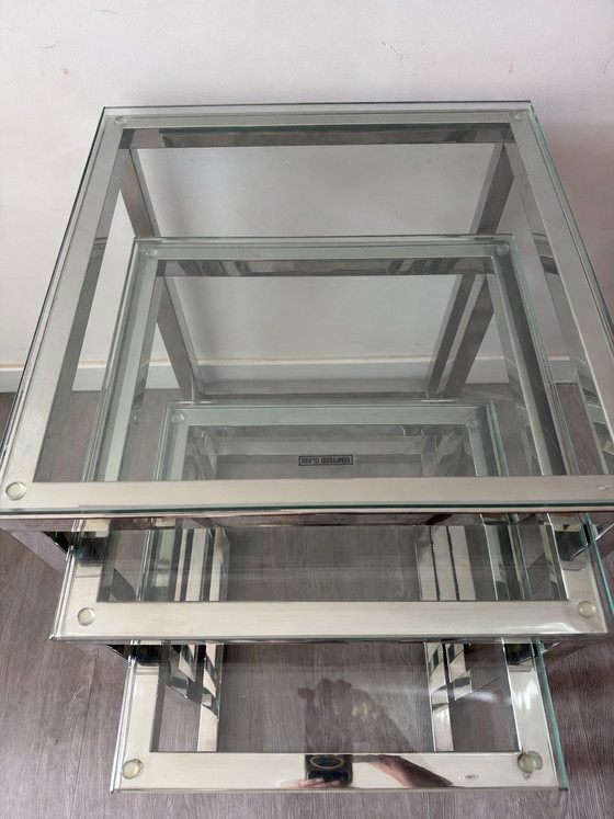 Mid Century Modern Mimi Set Cromo Vetro Tavolini – Chrome, Glass (photo 4 of 8)