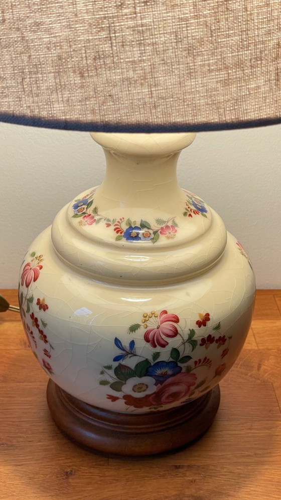 Image 1 of Vintage Ceramic Lamp with Wooden Base