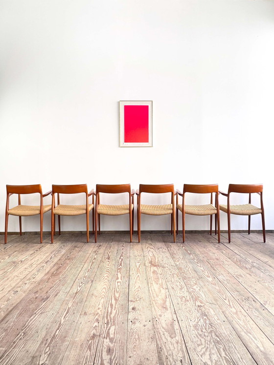 Image 1 of Sillas de comedor danesas Mid-Century modelo 57 de teca de Niels O. Møller para JL Mollers Møbelfabrik, 1950. Juego de 6